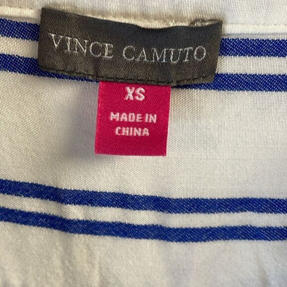 VINCE CAMUTO White Blue Stripe Blouse Women’s Large Collared Flowy Shirt Top - Picture 4 of 9